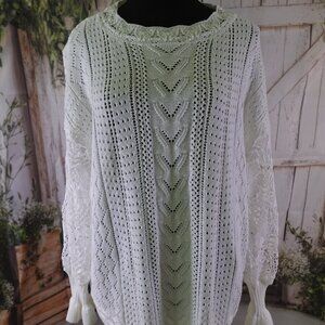 Long Sleeve Crochet Knit Sweater with Ruffle Sleeve
